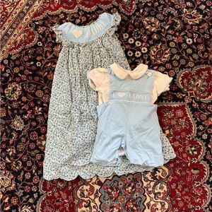Blue Father’s Day matching Floral Dress and Romper Set for siblings
